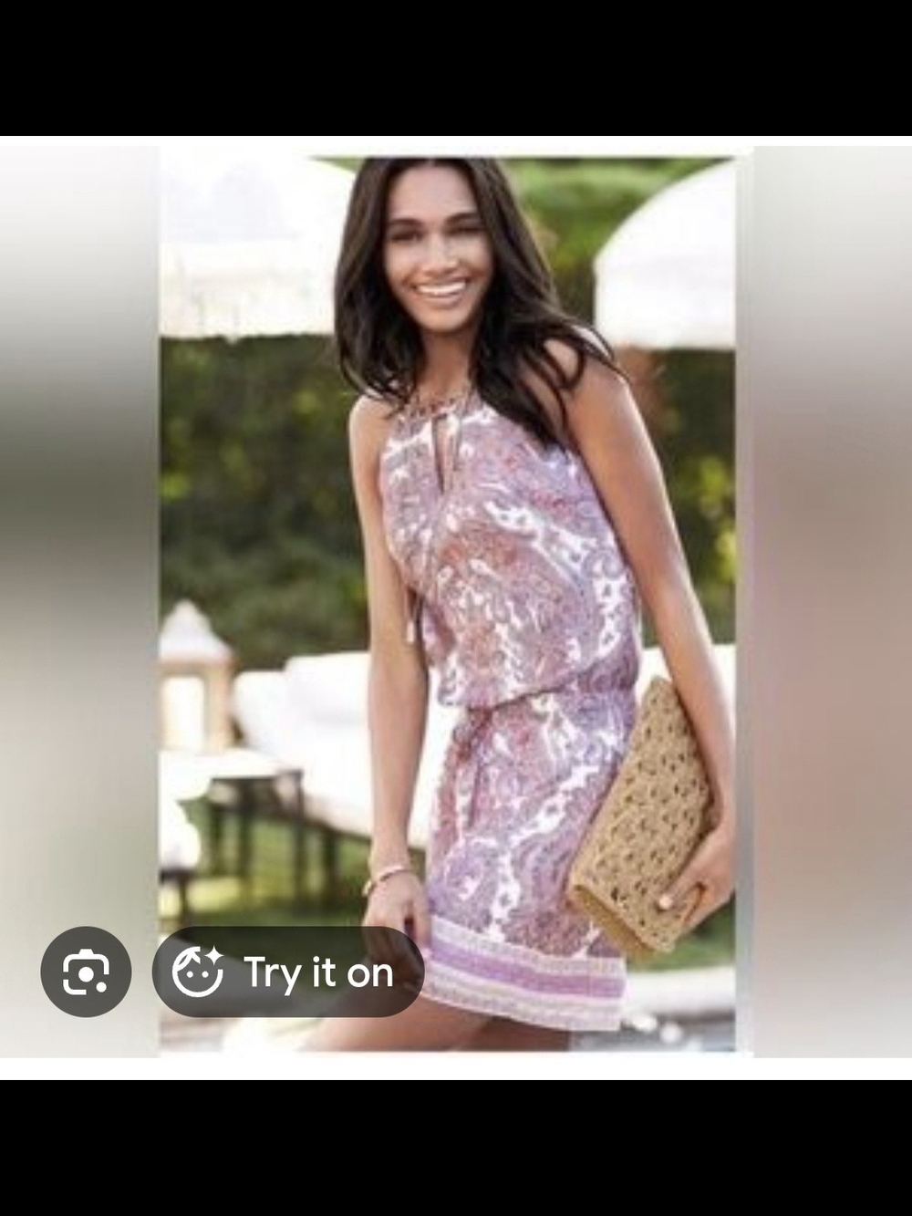 WHBM Women's Pink Paisley Halter Dress
